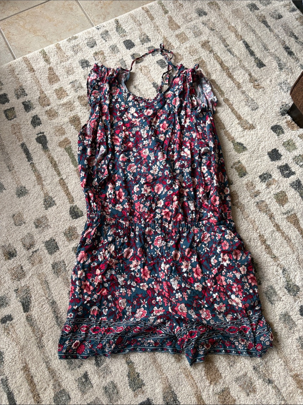 Floral Navy and Pink Sleeveless romper